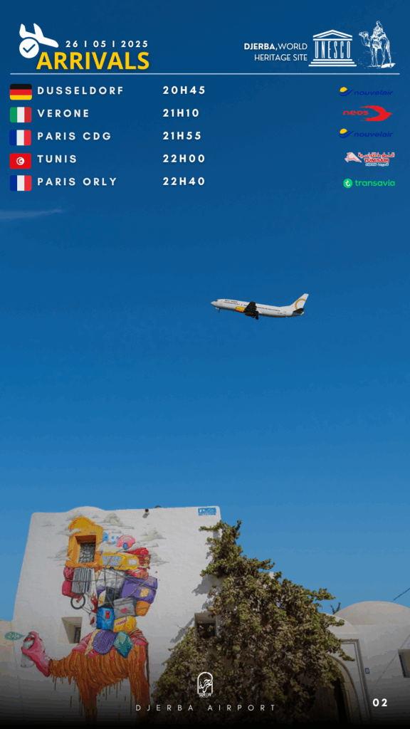 Arrivals Djerba lundi 26.05.2025